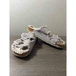 Birkenstock Arizona Shearling Suede Sandals in Gray‎ Women's Size 8 (39)
